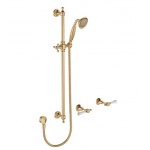 Lillian Lever Rail Shower Set, Urban Brass with Ceramic White Handle